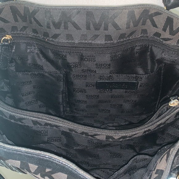 MICHAEL KORS GORGEOUS BLACK CANVAS LEATHER TRIM SATCHEL SHOULDER BAG - Picture 7 of 13